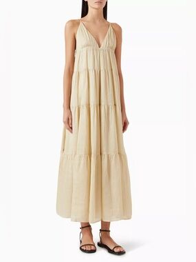 chinese dress ladies No.18 Long Sleeve, Midi Linen Dress in Turkish Coffee Stripe